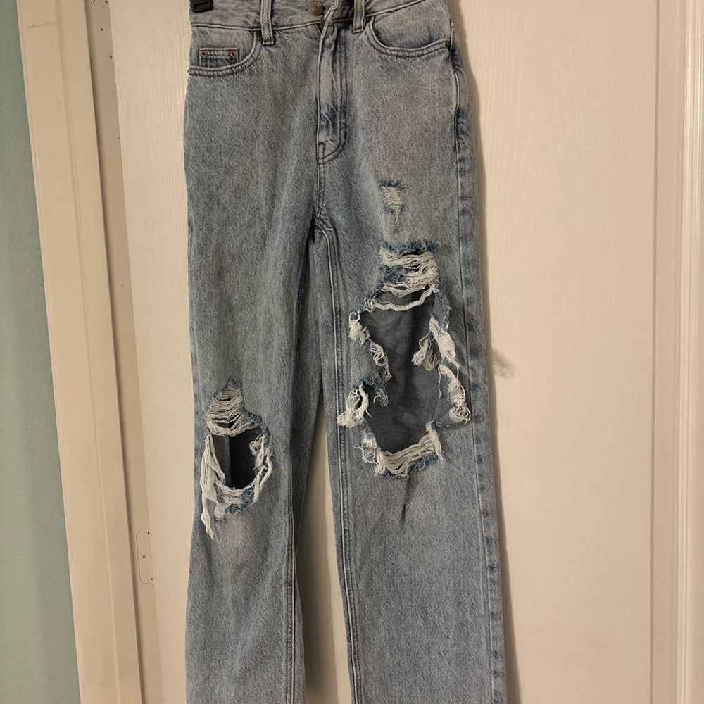 PacSun Ripped Light Blue Straight Leg Jeans